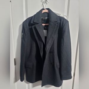 Jack & Jones Men's Wool Peacoat Double Collar Dark Charcoal Gray *NWT Size L